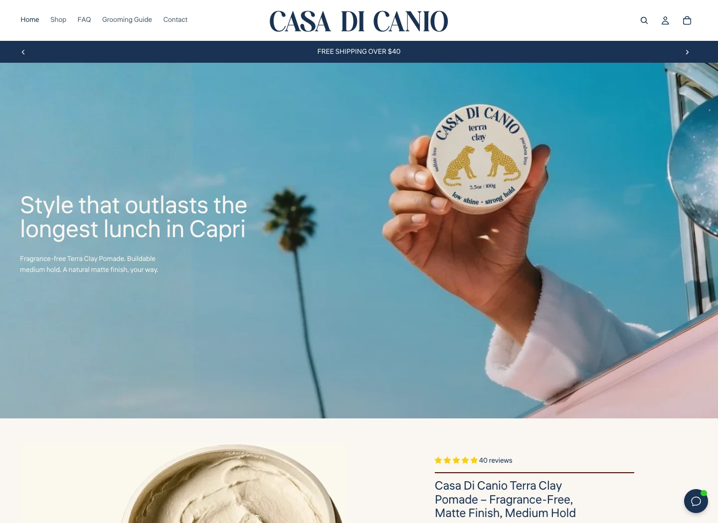 Casa di Canio storefront with Mediterranean art direction and Terra Clay product
